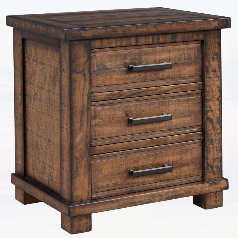 Rustic Three Drawer Reclaimed Solid Wood Farmhouse Nightstand