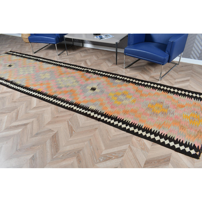 Tapis de style rétro Kilim turc rétro à motif géométrique rouge et bleu pour les couloirs et les espaces de vie