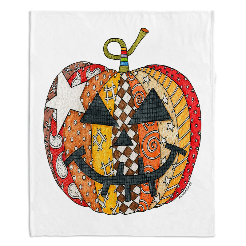 Couverture avec motif citrouille, 51 po x 60 po, Blanc