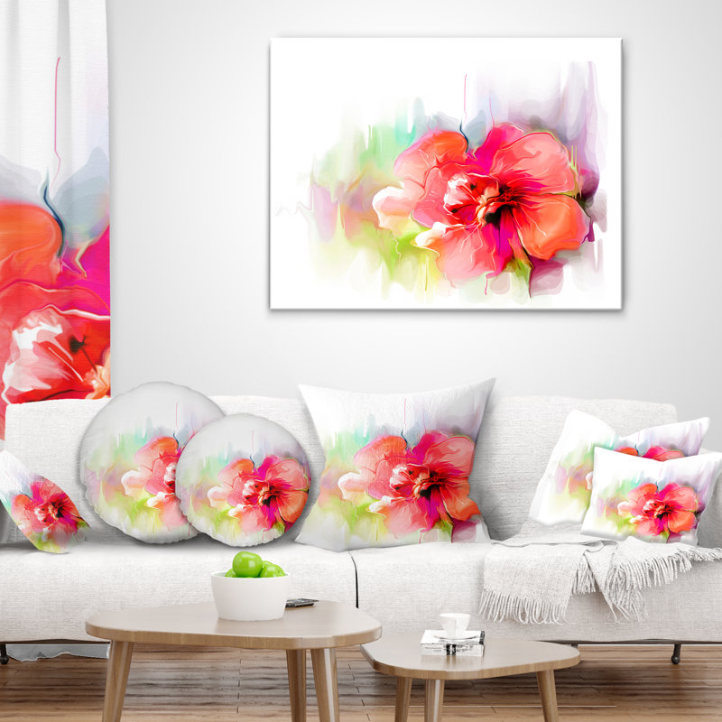 Magnifique aquarelle florale rouge - coussin décoratif imprimé floral