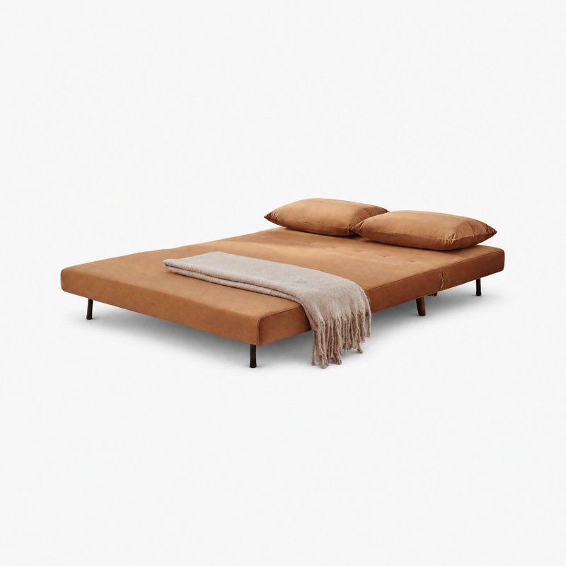 Berlyn 2 Seater Futon Sofa Bed - Luxury Simple Modern Folding Design, Orange Velvet, Full/Double