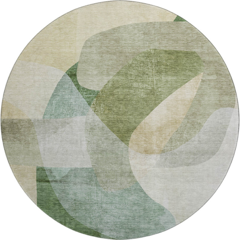 Premium Machine Washable Mayfield Abstract Rug, 8' Round, Aloe