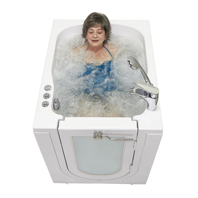 Baignoire à accès frontal en acrylique et hydromassage à accès frontal 32 po x 40 po Ella avec porte battante à droite vers l'extérieur, robinet 2 pièces à remplissage rapide, bonde 2 po