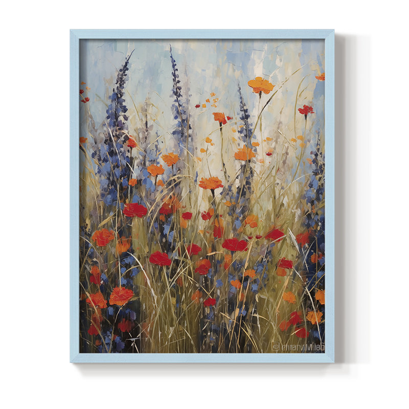 Reproduction encadrée FLORAL Series DCCDXVII - bois massif, H 30 po x l 24 po, Bleu