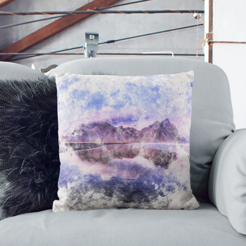 Vestrahorn Mountain in Iceland Cushion with Filling, 55cm H x 55cm W x 20cm D, Black