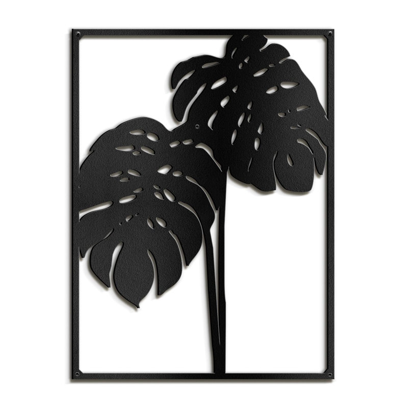 Décoration murale décorative en métal Tropical Monstera, H 18 po x l 13,43 po x P 0,05 po, Noir