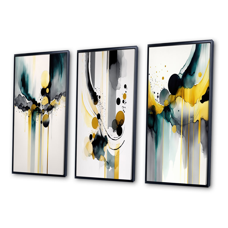 «Abstract Transitional Shapes I», 3 pièces sur toile, Noir, H 40 po x l 60 po