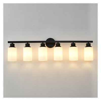 6-Light Modern Matte Black Wall Sconces with White Glass Shades - Stylish Wall Lighting for Bedroom Living Room Decor