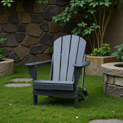 Adirondack Folding Chair With Dual Cup Holders - Hdpe All-weather Outdoor Chairs, Wood-like Patio Chair