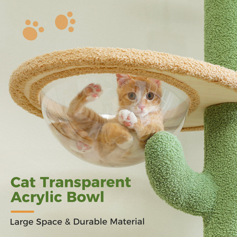 Floor To Ceiling Adjustable Height Cat Tree, 5 Levels Cactus Cat Tower With Cat Perch & Replaceable Hammock