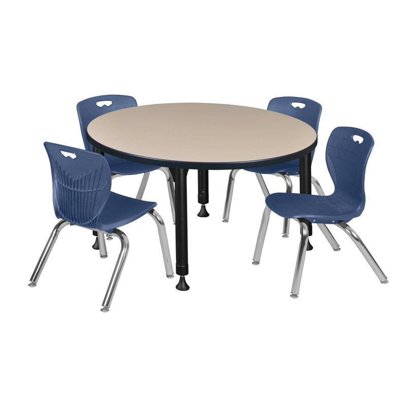 Kee Round Breakroom Table and 12" Chair Set, Gray/Chrome, Black, 34" H x 36" L x 36" W