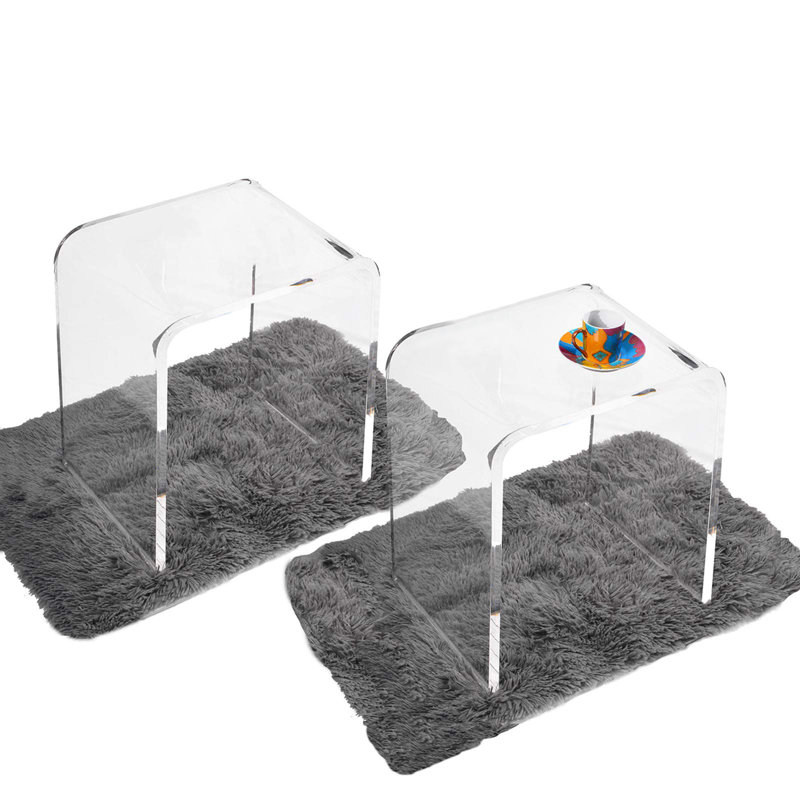 WAAcrylic End Table, Clear Lucite Coffee Table with Waterfall Edges (Set of 2)