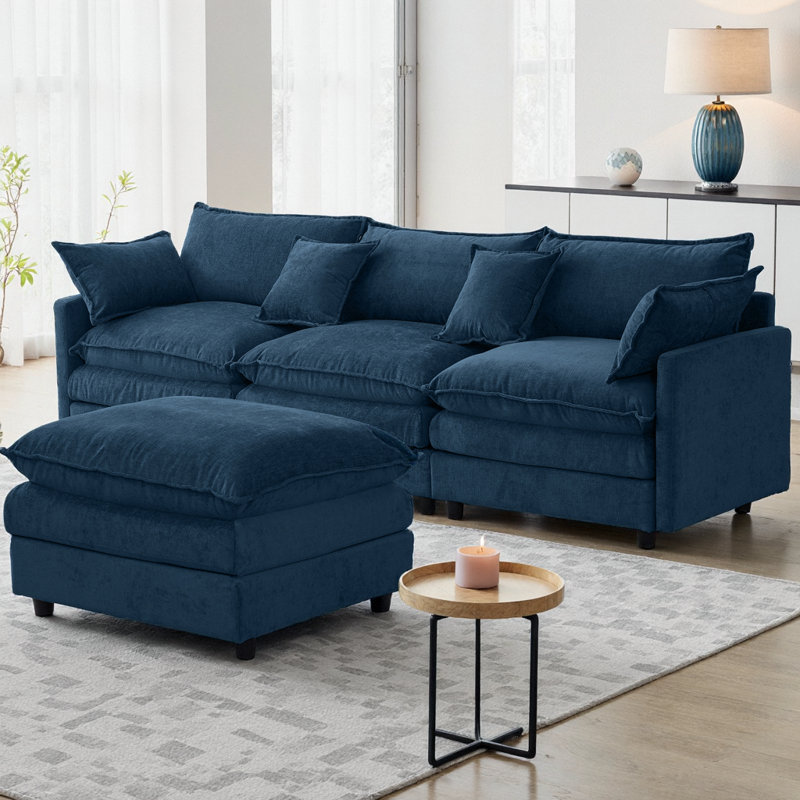 105" Modular L-Shaped Sectional Sofa Upholstered Soft Chenille Fabric 3-Seater Couch with Ottoman and Pocket Spring Cushions for Living Room