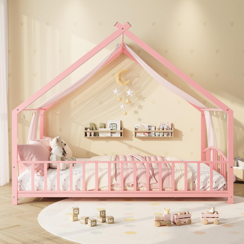 Lit double avec cadre et rails de maisonnette