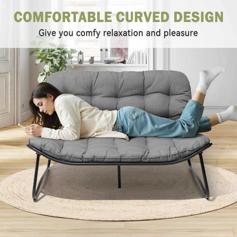 Causeuse de patio de 53,15 po de largeur avec coussin, Gris