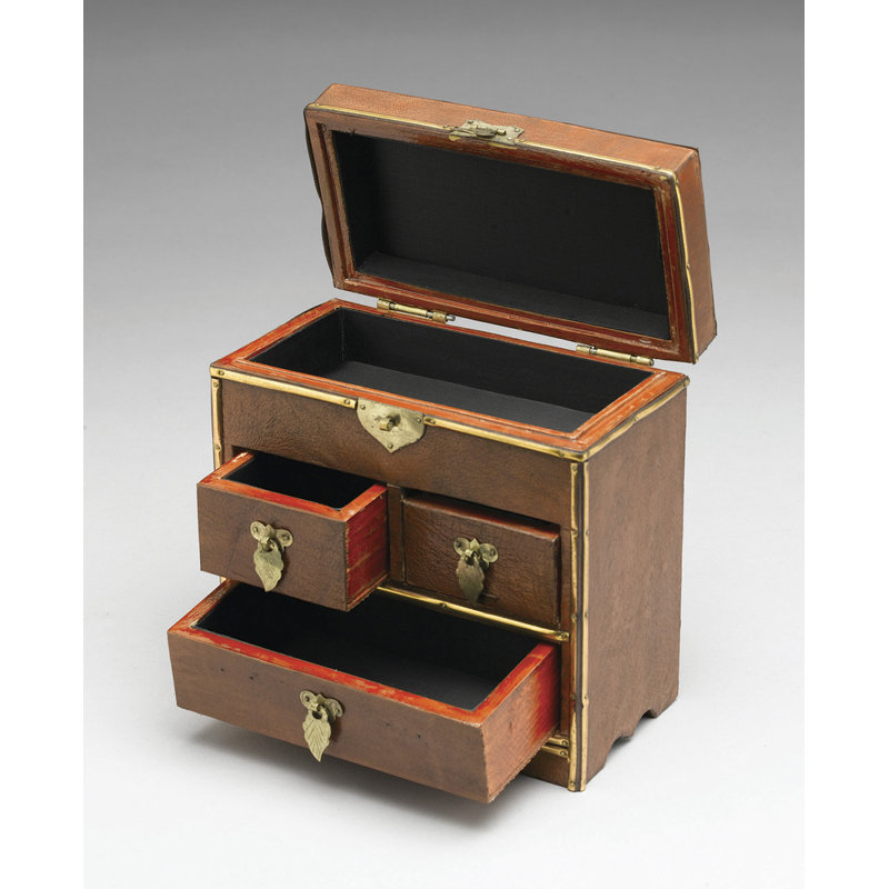 Boîte à bijoux enveloppée en cuir relevable