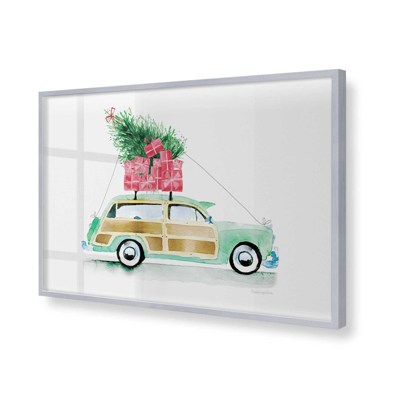 Impression de voiture de Noël rétro, Cadre en chrome poli, H 12,25 po x l 15,25 po