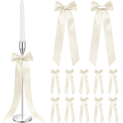 24 pièces décoratives ivoire en forme de chandelier en forme d'arc de chandail de 13 pouces pour la table, porte-bougie auto-adhésif, emballage de cadeau, mariage, douche nuptiale