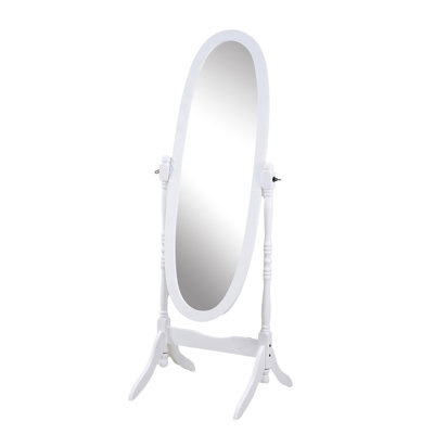 White Mirror For Traditional Interior Design - Body Reflection Elongated Oval Glass Strong Standing Frame Style Mirror, Feature Stable Element