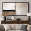 Composition de bloc neutre minimaliste, accent horizontal noir avec équilibre géométrique beige et blanc, conception abstraite contemporaine, impression sur toile encadrée, impression numérique-126093082-126093079