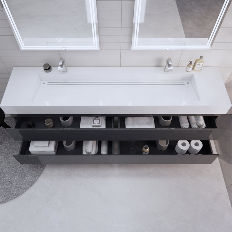 Babajide 83.3'' Bathroom Vanity with Acrylic Top, High Gloss Gray