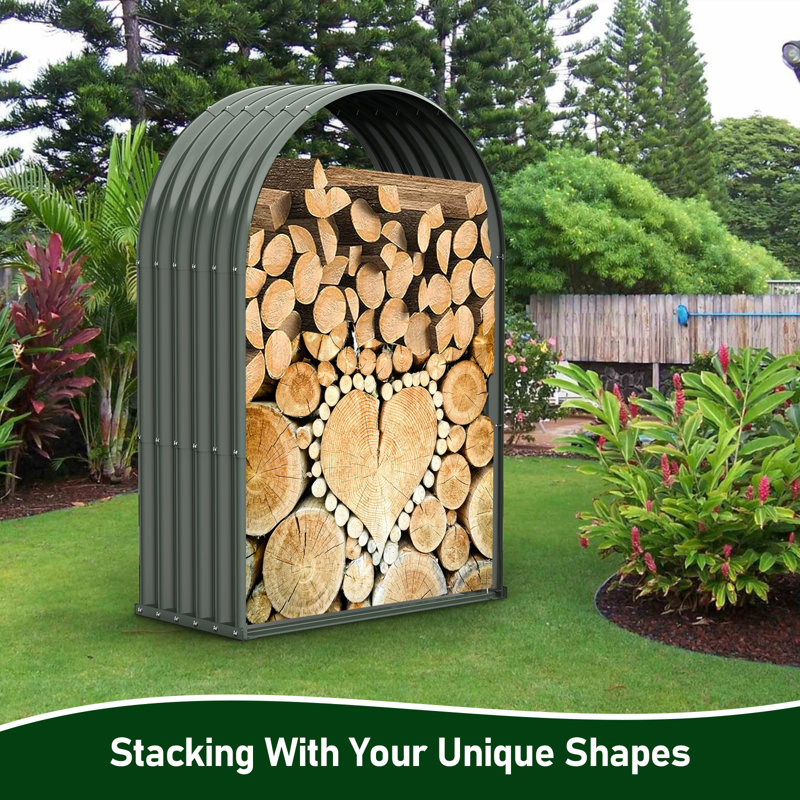 Ore Gray Galvanized Steel Arch Firewood Storage Rack with Shed