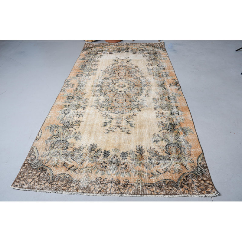 Handwoven Beige Floral Turkish Rug for Living Room and Bedroom Decor