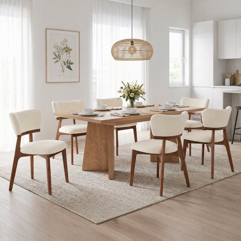 Ensemble de table de salle à manger à rallonge rectangulaire pour 6 personnes Duggan, Light Brown, 7 Pieces: Table, 6 Chairs