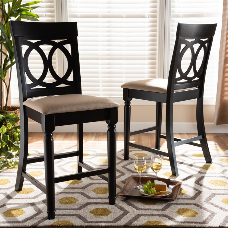 Upholstered Counter Stool with Solid Wood Frame, Sand