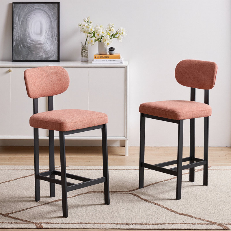 Ensemble de 2 tabourets de bar modernes en tissu crème pour comptoir 26 pouces avec pieds en métal noir, Orange