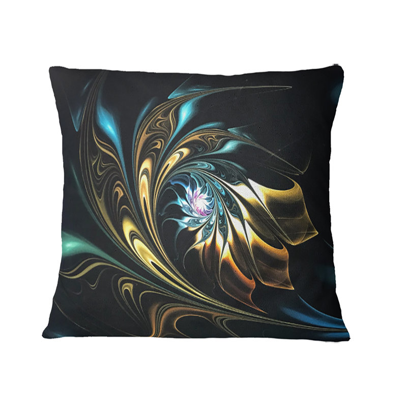 Brown Blue Fractal Flower in Black - Abstract Printed Pillow, 18" x 18", Throw Pillow