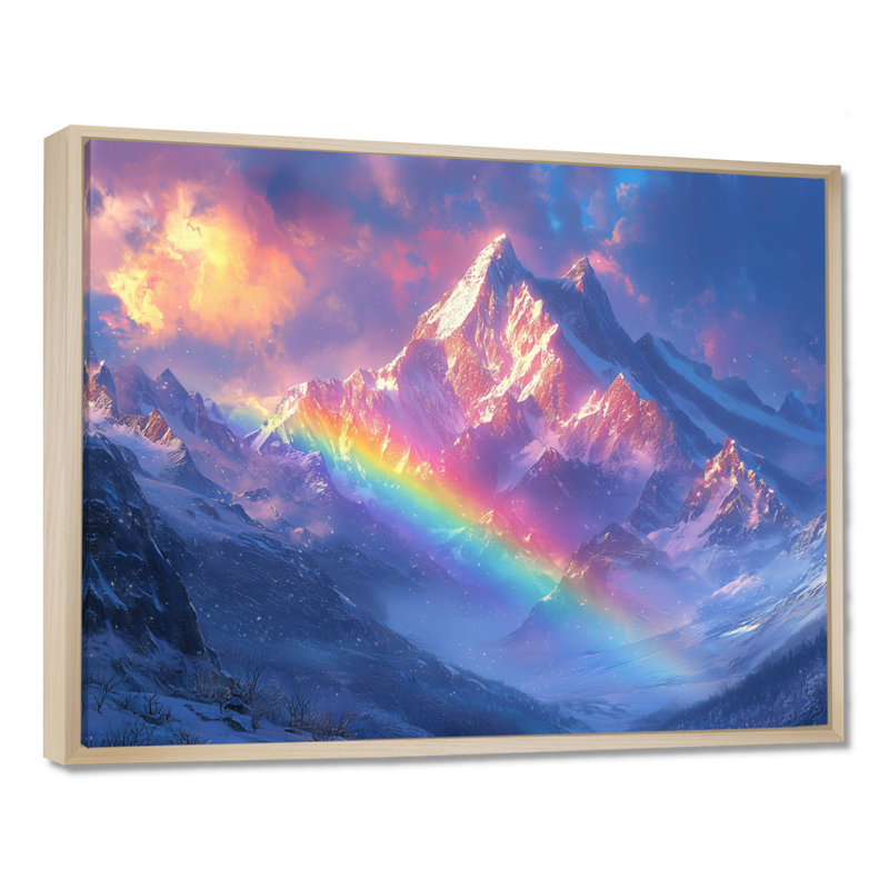 Arc-en-ciel et les montagnes enneigées II - art mural arc-en-ciel, H 34 po x l 44 po, Cadre crème crème