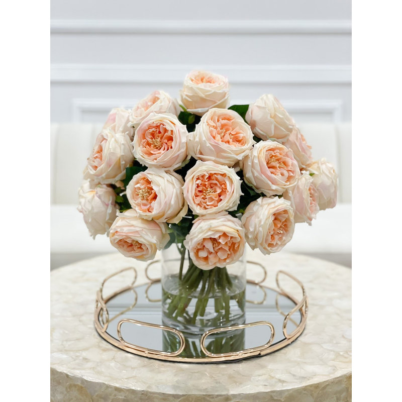 Large Real Touch Champagne Austin Rose Stems – Luxury Silk Roses For Home Décor