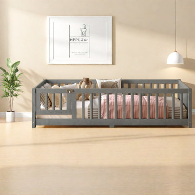 Coffre-fort et lit simple en bois pour enfants, finition grise