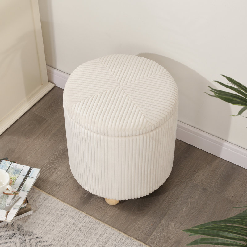 Repose-pieds rond en velours avec rangement H 16 ", Blanc