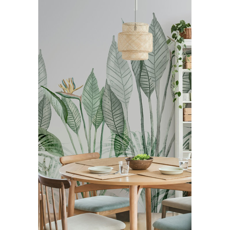 Papier peint feuilles tropicales tropicales en vert doux, L 37 po x l 56 po
