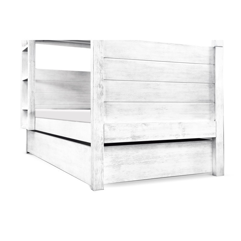 Cottage White Twin Storage Trundle Bed with Non-toxic Finish