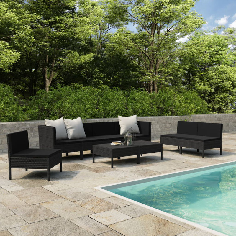 Chaise longue avec coussins 9 pièces Bayshawne, Noir, Blanc crème, 7