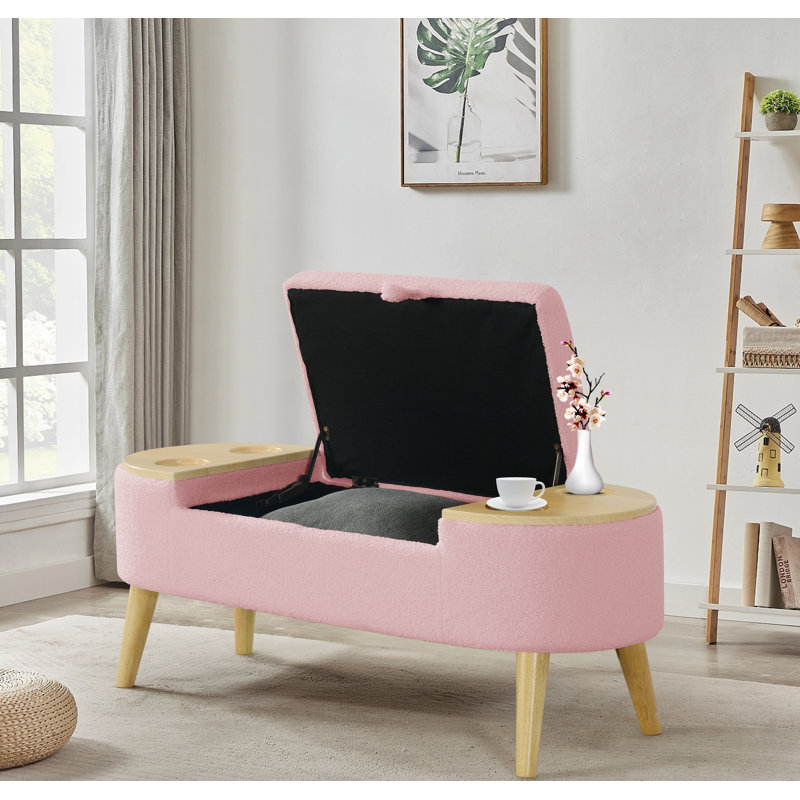 Banc de rangement repose-pieds ovale en tissu velours avec grand espace de rangement pour la vie, Rose
