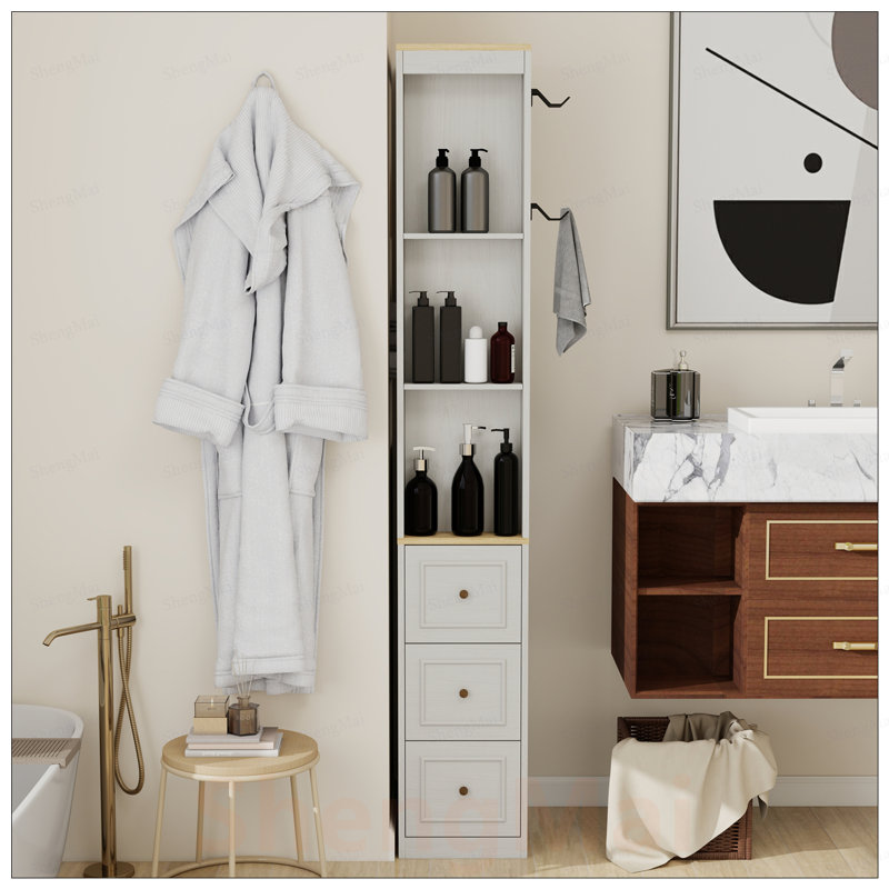 Armoire de rangement mince à 3 niveaux avec tiroirs et crochets, idéale pour les petits espaces