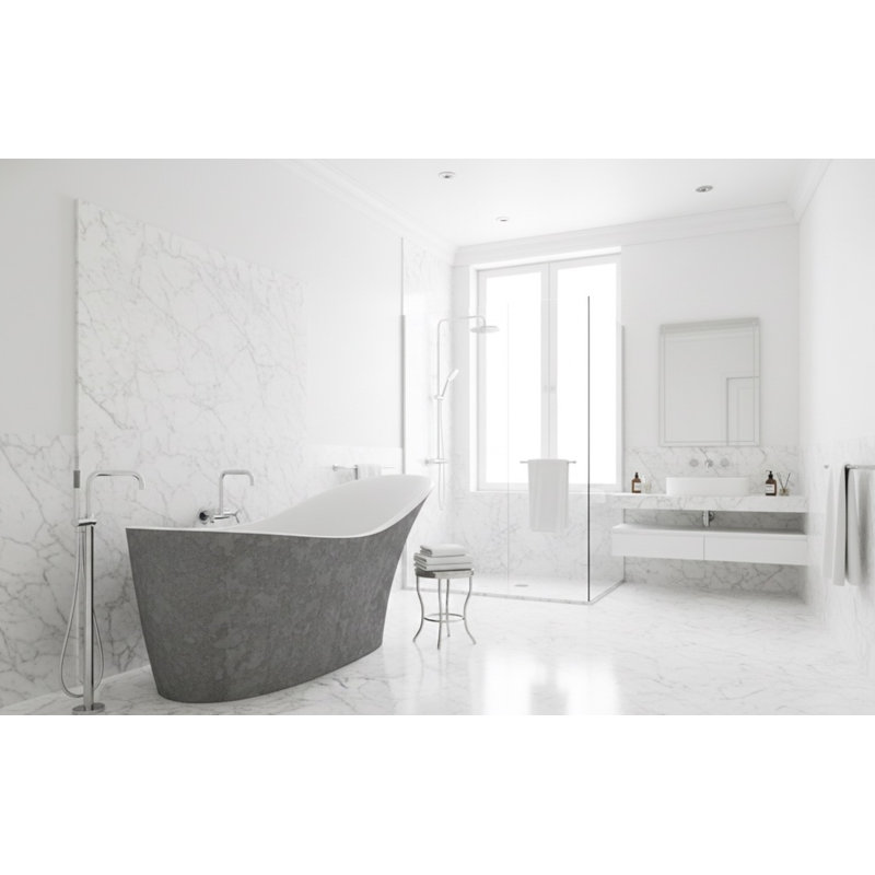 67.3 in. L Freestanding Soaking Tub, Gray/White