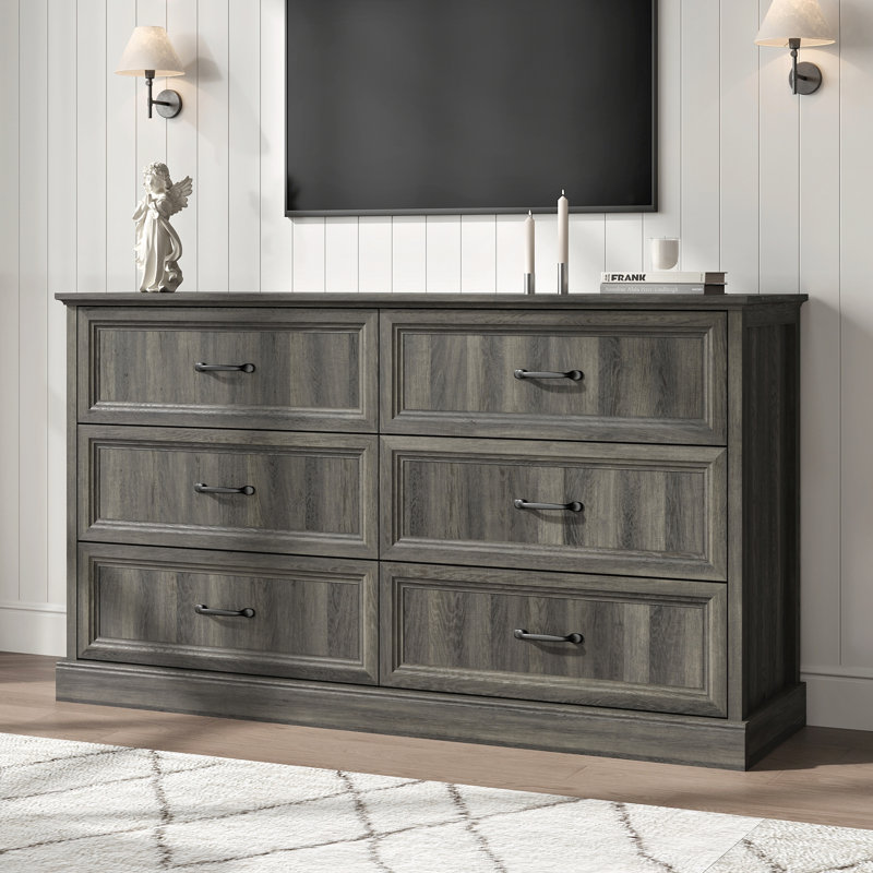 55'' W 6 - Drawer Dresser For Bedroom, Gray