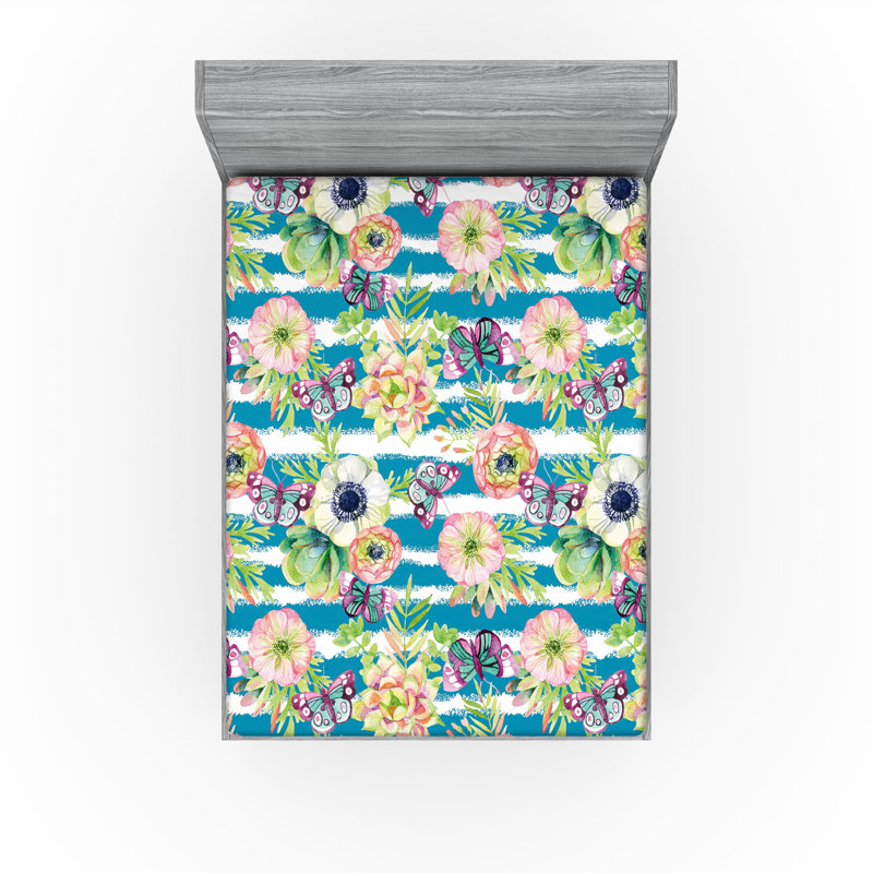 Drap-housse Ambesonne, Drap-housse très grand californien, Vert fougère, bleu mer / floral