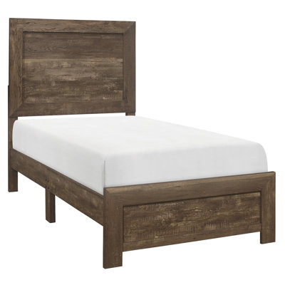 Lit simple brun rustique - faux placage, tête de lit et tête de lit en bois, rails