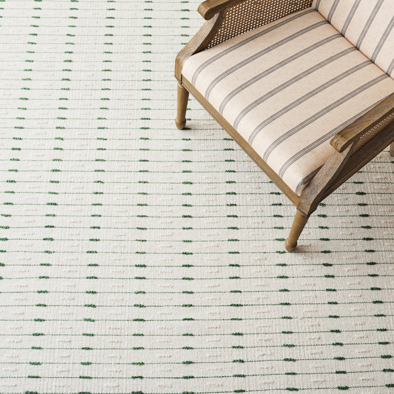 Martha Stewart 9625 Hand Woven Wool/Cotton Geometric Rug in Green/Ivory, Rectangle 5' x 8'