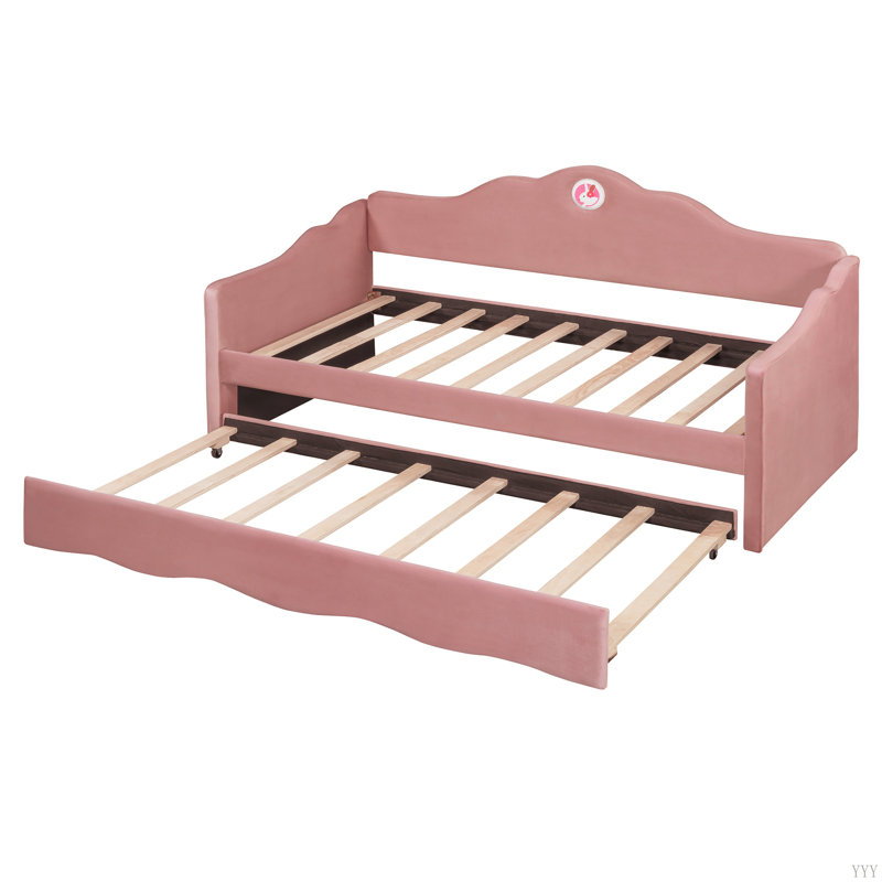 Lit de jour rembourré avec couchette en forme de vague, Rose