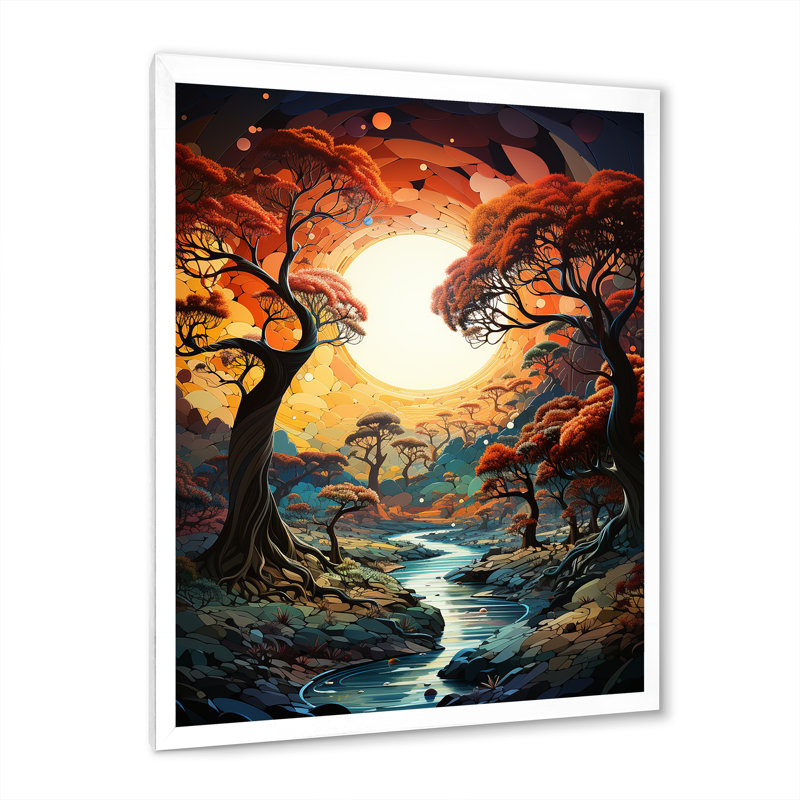 Baobab africain, teintes cosmiques I - impressions sur toile de baobab, Cadre simple blanc, H 32 po x l 16 po