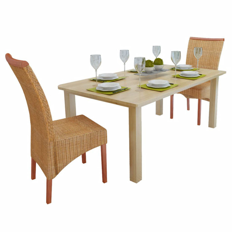Rebeca vidaXL Solid Mango Wood Dining Chair Rattan Dining Room Kitchen Chairs, Light Brown, 6