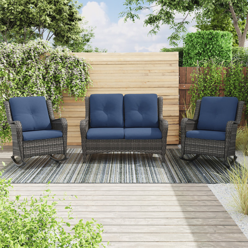 Sumuka Wicker 4 - Person Patio Conversation Set with Cushions, Blue