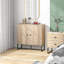 Buffet moderne, armoire de 31,5 po avec tablette réglable, armoire à café avec base en acier et 2 portes à chevrons, bois naturel